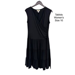 Talbots Petites Womens Black Faux Wrap Tiered Ruffle Dress Size 10P‎ Sleeveless